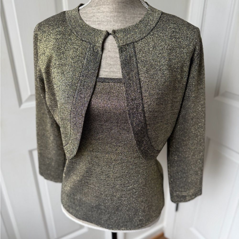 MICHELLE ANTONELLI SILK METALLIC Beaded Gold Tank with Matching Shrug